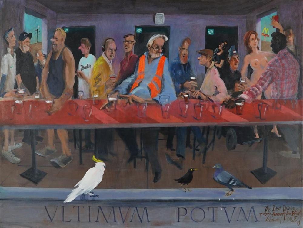 michael lodge 1942 the last drinks with apologies to leonardo da vinci 92 x 122 cm · Lawsons · 2020-02-13 Michael Lodge comparable auction result: michael lodge 1942 the last drinks with apologies to leonardo da vinci 92 x 122 cm