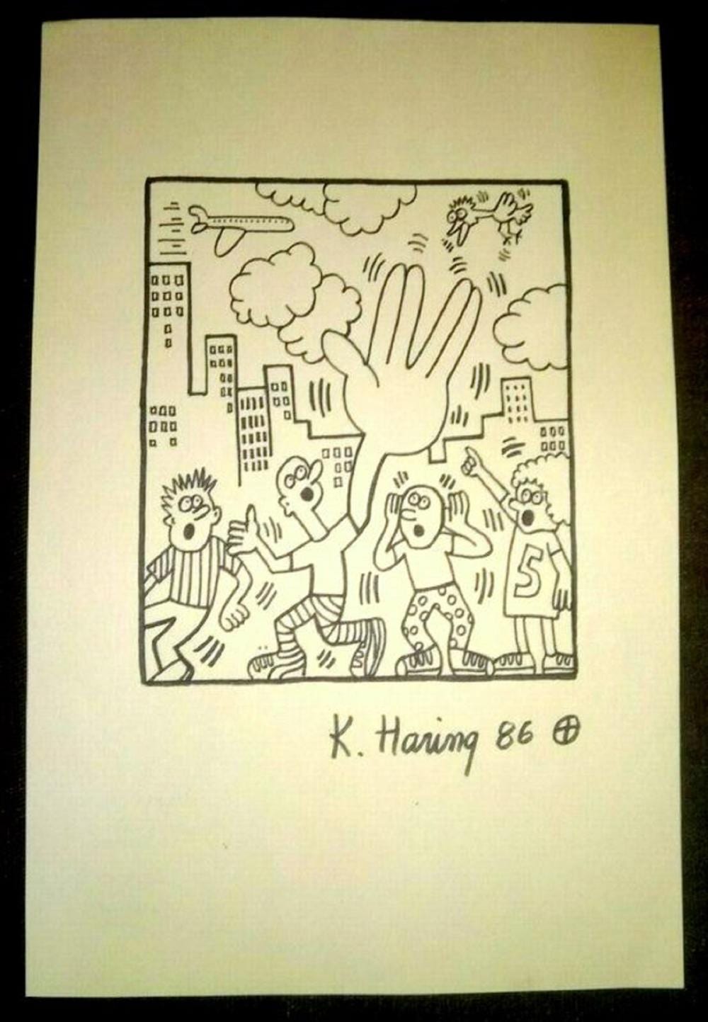 KEITH HARING, DRAWING, CERTIFICATE IN OLD PAPER ARTWORK SIGNED sold by Novartia, lot 196 — auction record photograph