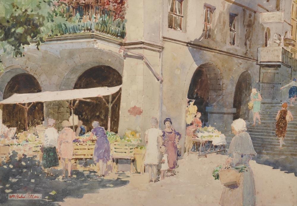 William Herbert Allen comparable auction result: william herbert allen 1863 1943 british a market scene with figures by a vegetable stall watercolour signed 10 x 14 25