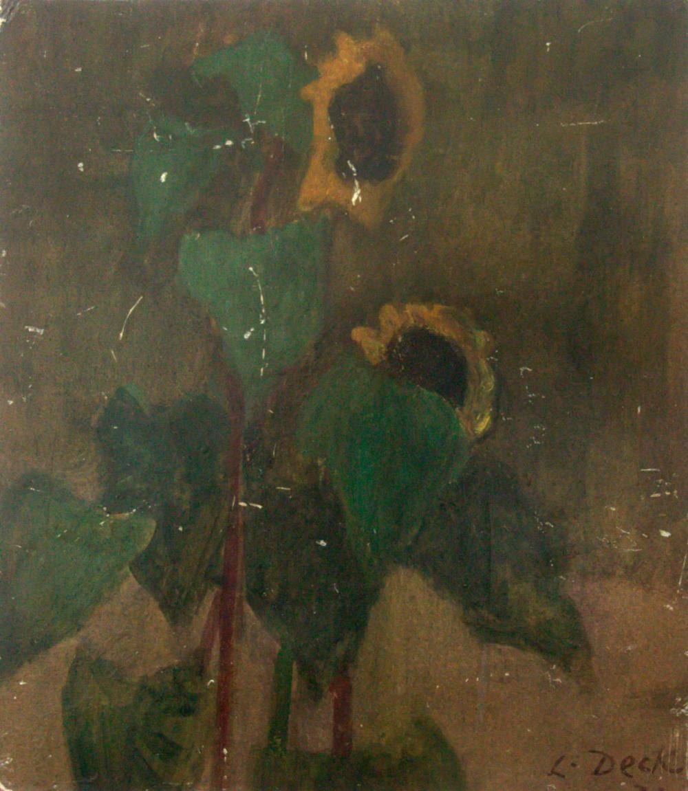 Leo Deck comparable auction result: leo deck switzerland 1908 1997 sunflowers oil on masonite 1971