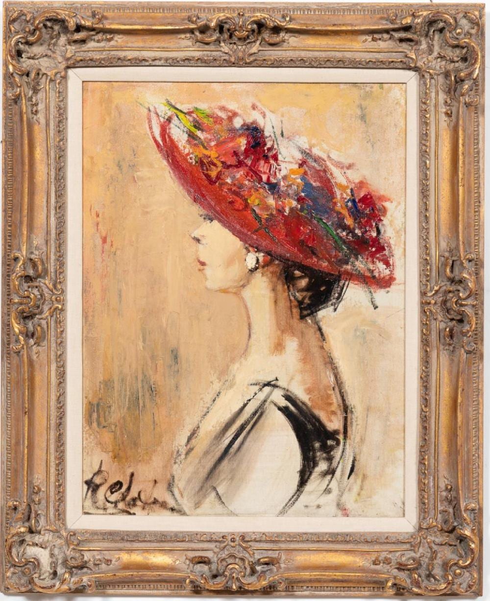 Roman Chatov comparable auction result: roman chatov portrait of woman in red hat