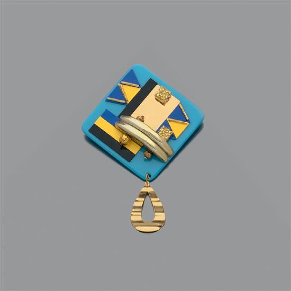 Antonio Cagianelli comparable auction result: antonio cagianelli n en 1968 collection egypte broche en r sine et marqueterie de plexi color avec l ments en m tal dor r