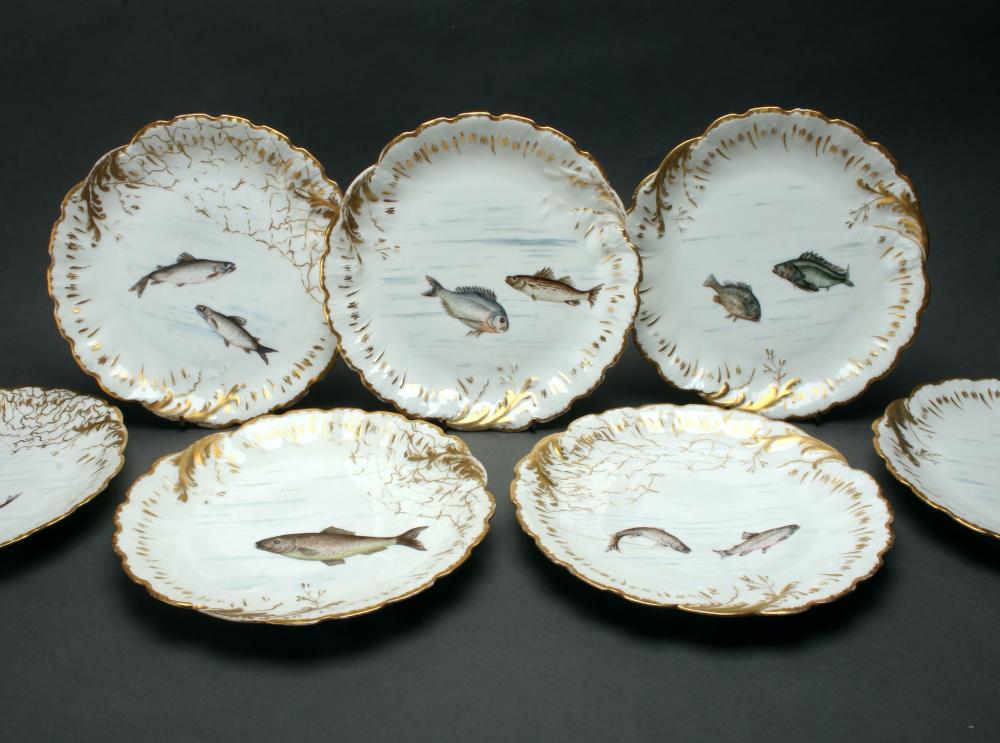 M R LIMOGES HAND PAINTED FISH PLATES sold by Converse Auctions, lot 264 — auction record photograph