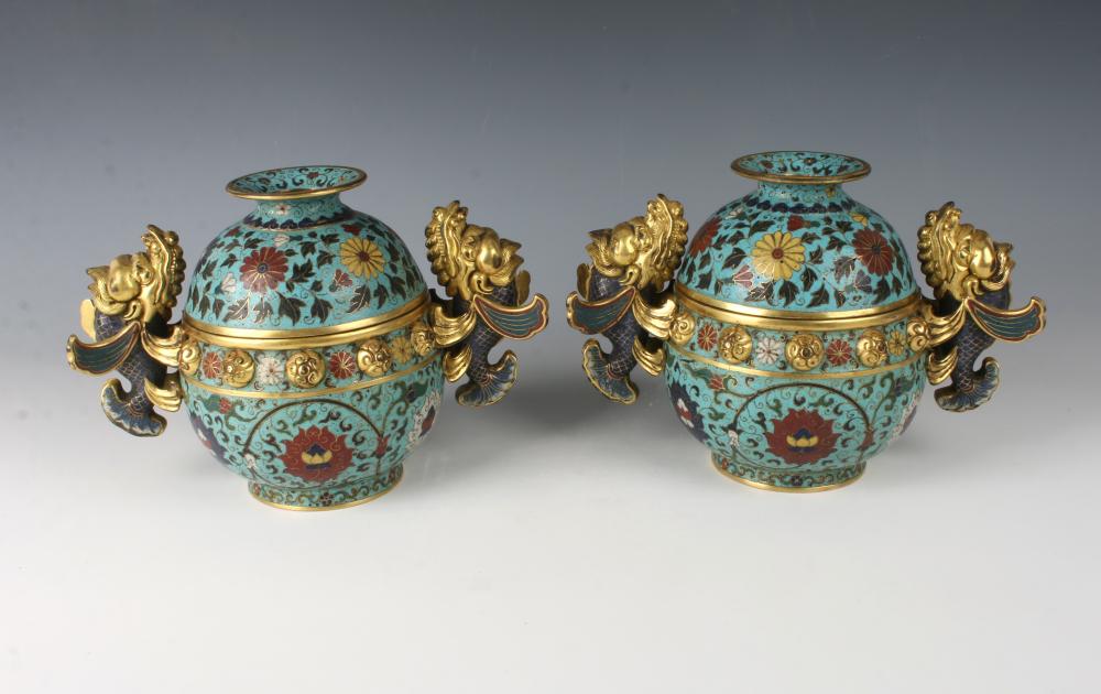 TWO LIDDED CLOISONNE JARS sold by Converse Auctions, lot 469 — auction record photograph