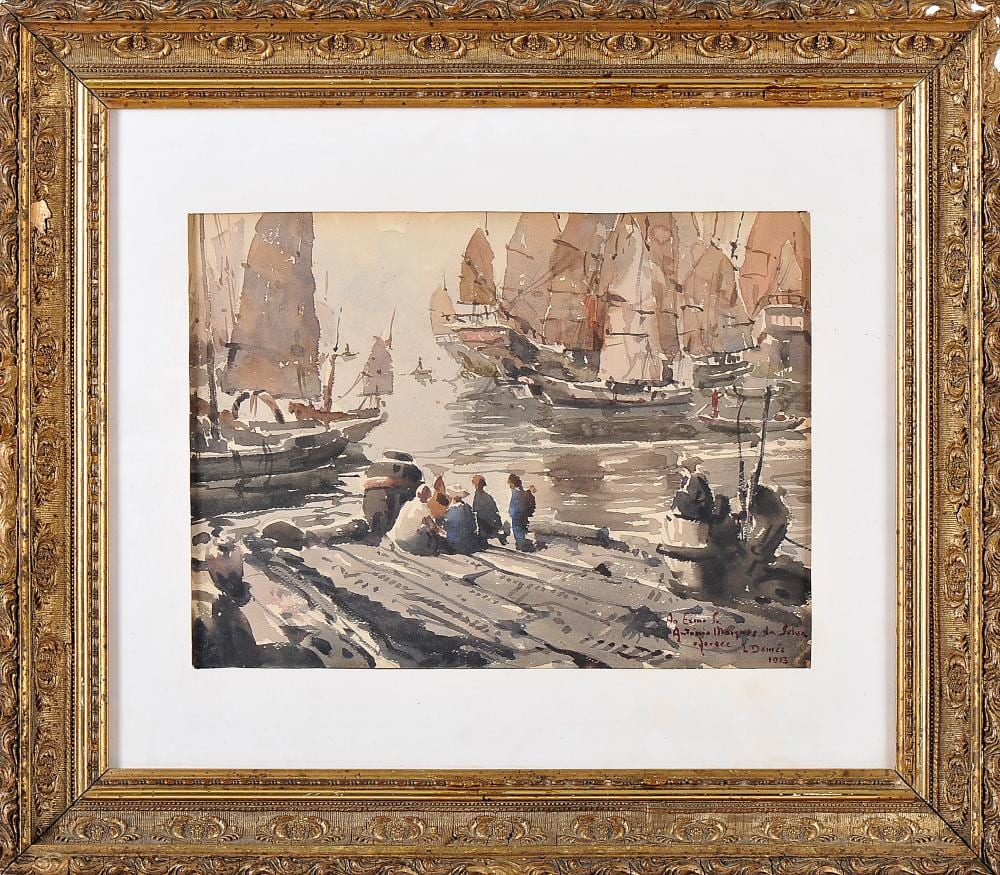 Luís Demée comparable auction result: pier with chinese boats and figures
