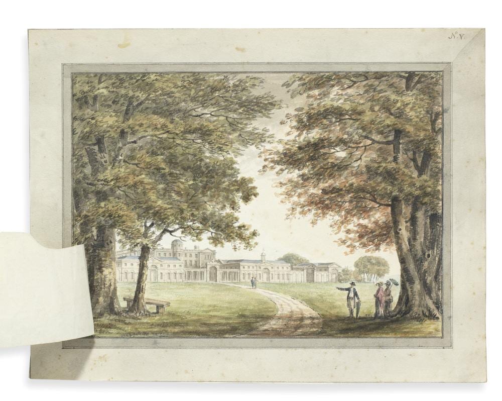 Humphrey Repton comparable auction result: humphry repton bury st edmunds 1752 1818 aylsham north east view of norman court showing a proposal for classical north front and outbuildings unframed