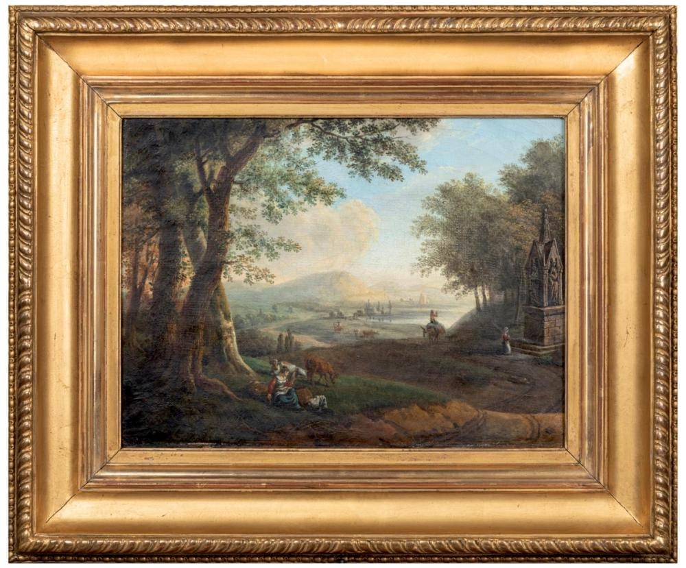 Achille Etna Michallon comparable auction result: achille etna michallon 1796 1822 sc nes anim es aux bergers et aux troupeaux paire d huiles sur to