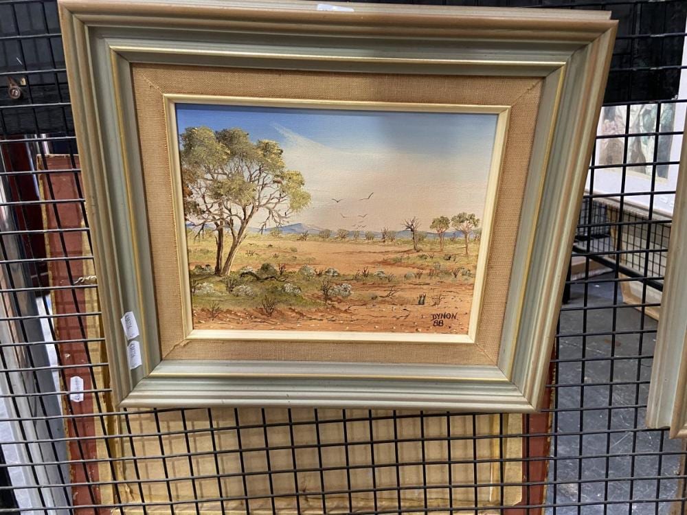 John Dynon comparable auction result: john dynon 1954 birds over mundi mundi 1988 oil on canvas on board 33 x 38cm signed and dated