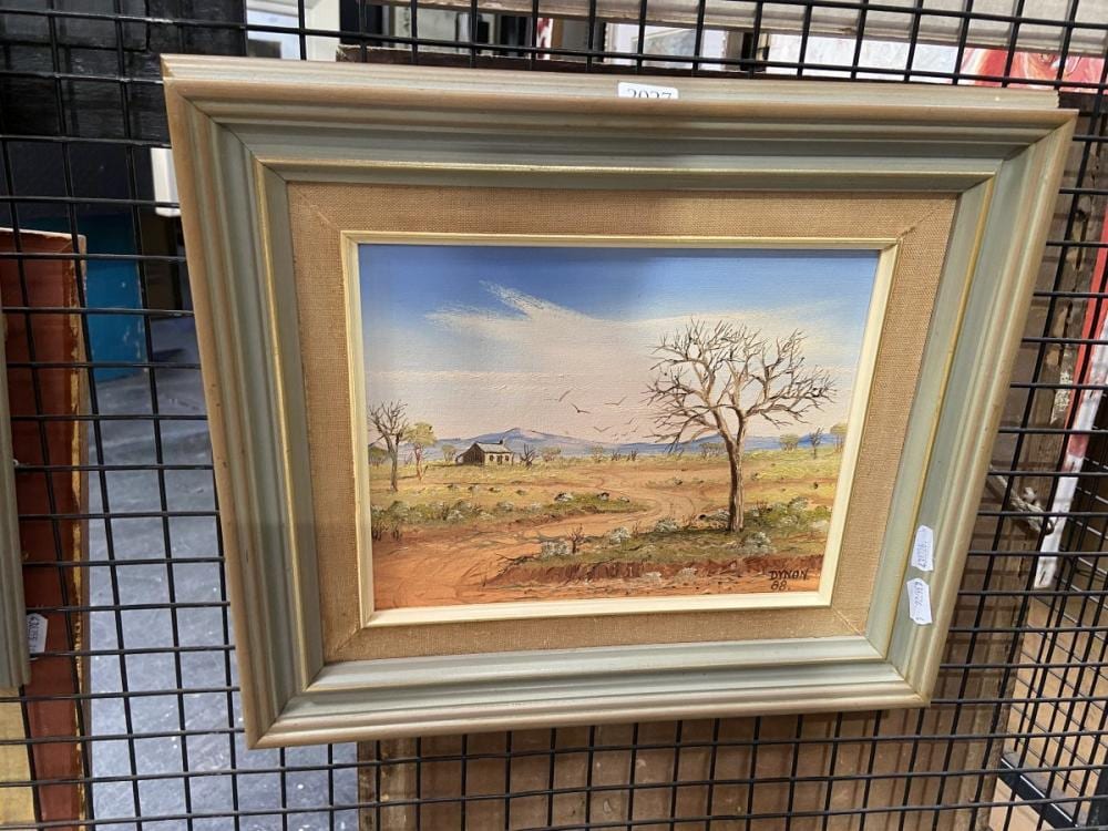 John Dynon comparable auction result: john dynon 1954 mundi mundi shack 1988 oil on canvas on board33 x 38 cm signed and dated lower right