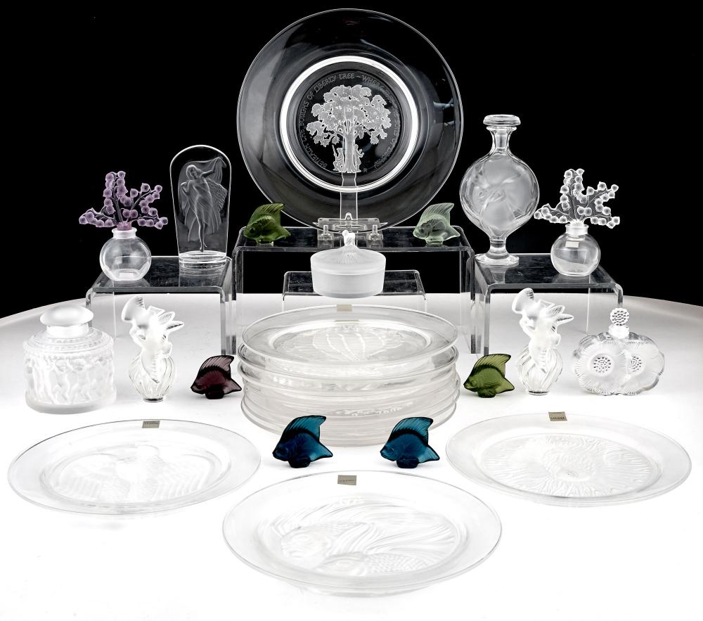 Miscellaneous Group of Lalique Molded Glass Articles; Together with a Franklin Mint Molded Glass Liberty Tree Collector Plate sold by DOYLE Auctioneers & Appraisers, lot 489 — auction record photograph