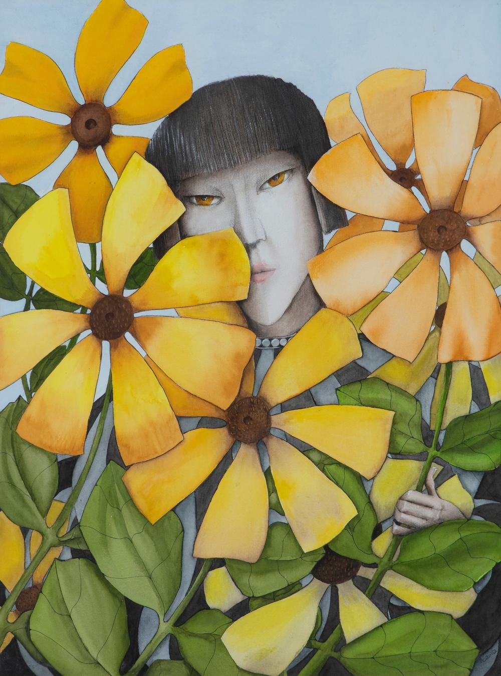 Finbar Castle comparable auction result: barry castle 1935 2006 oriental woman and sunflowerswatercolour 76 x 56 5cm 30 x 22 signed with initials and dated 2002provenance with the solomon gallery dublin