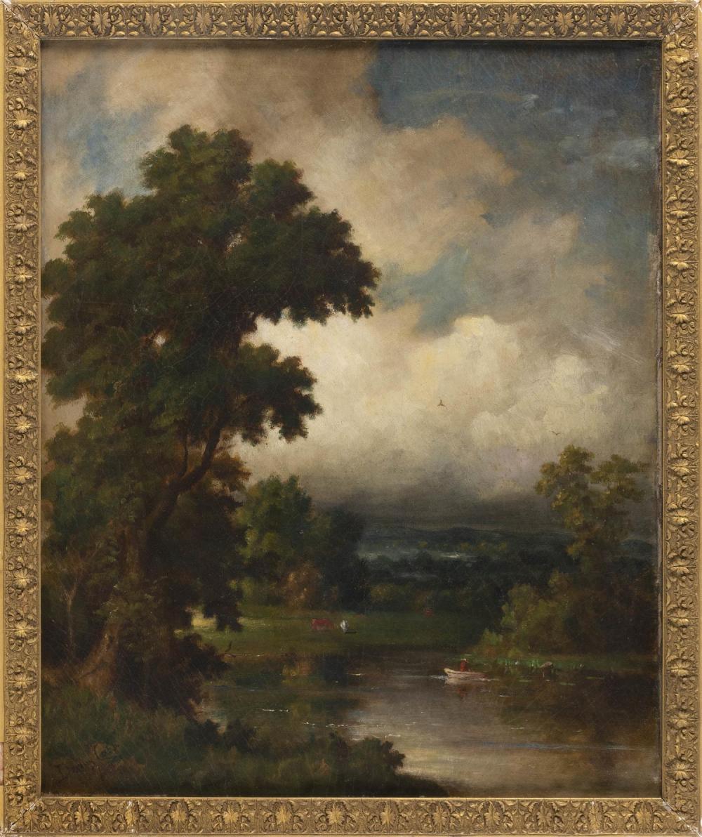 Darius Cobb comparable auction result: darius cobb massachusetts 1834 1919 boating on a mountain lake oil on canvas 27 x 22 framed 29 5 x 34 5