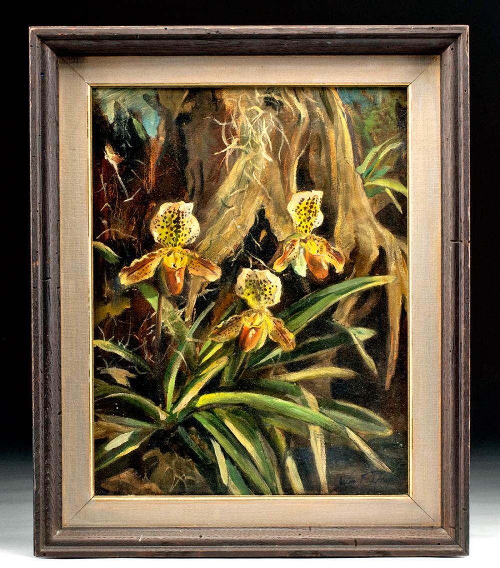 Framed & Signed William Draper Painting - Orchids, 1959 sold by Artemis Gallery, lot 136 — auction record photograph
