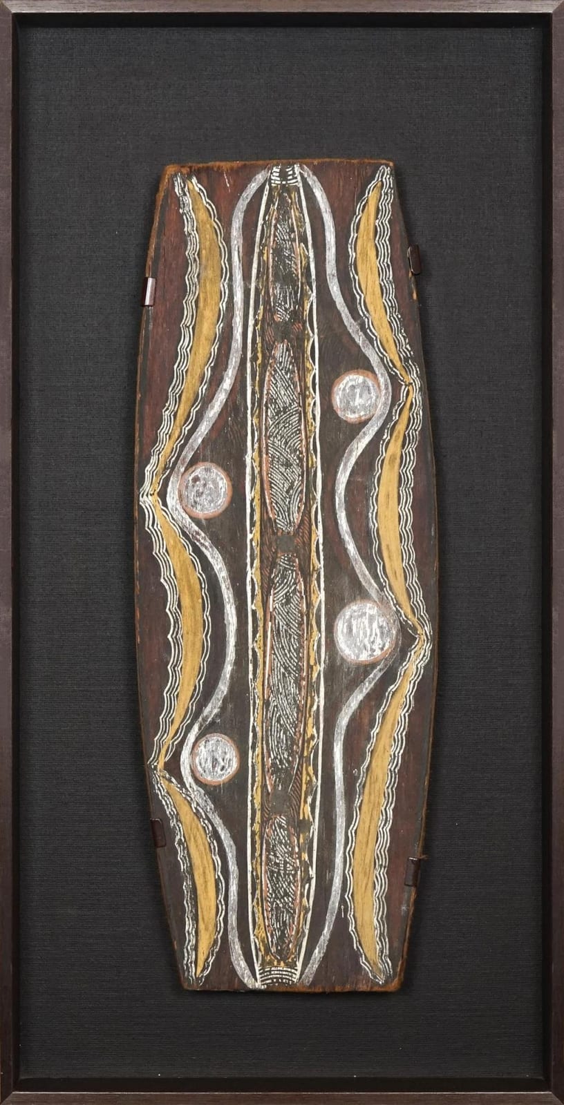 Charlie Mardigan comparable auction result: charlie mardigan 1926 1986 war shields around waterhole 57 x 21cm