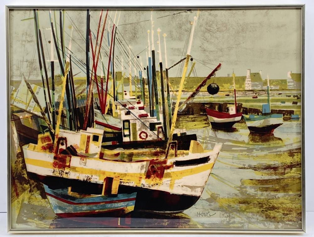 Michael King comparable auction result: michael king bateaux au repos lithograph