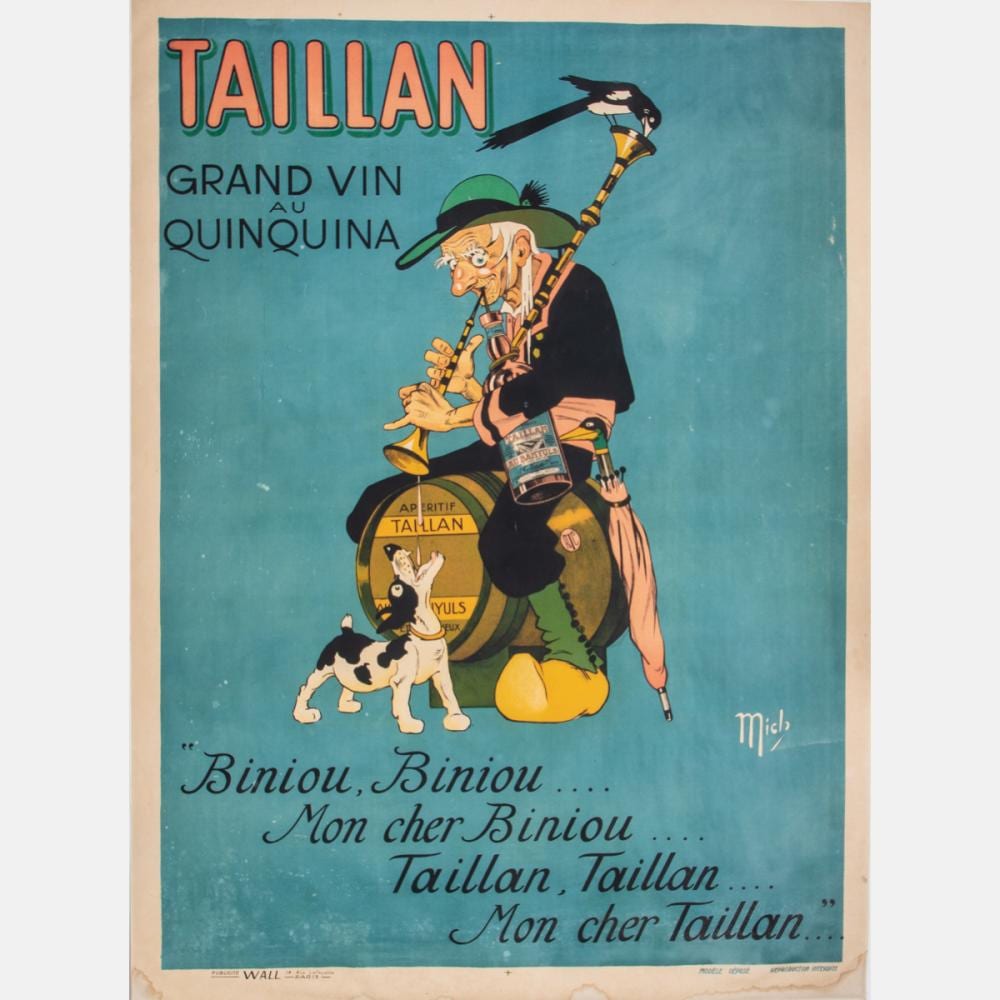 jean marie michel liebeaux 1881 1923 taillan gran vin au quinquina lithograph poster mounted on linen · Gray's Auctioneers · 2020-04-29 Michel Liebeaux comparable auction result: jean marie michel liebeaux 1881 1923 taillan gran vin au quinquina lithograph poster mounted on linen