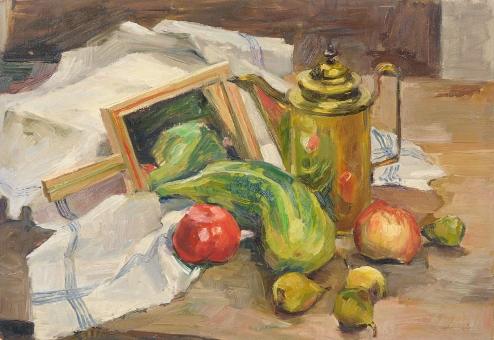 Horst Weber comparable auction result: horst weber stillleben mit messingkanne wohl um 1950