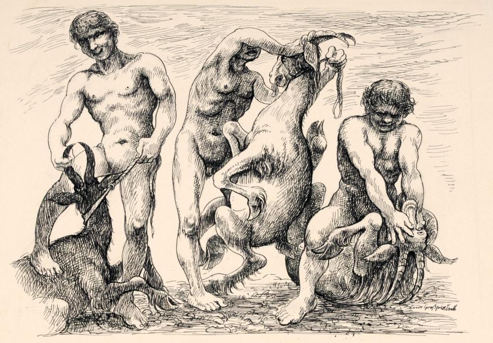 Curt Grosspietsch comparable auction result: curt grosspietsch mit ziegenboecken kaempfende juenglinge um 1938