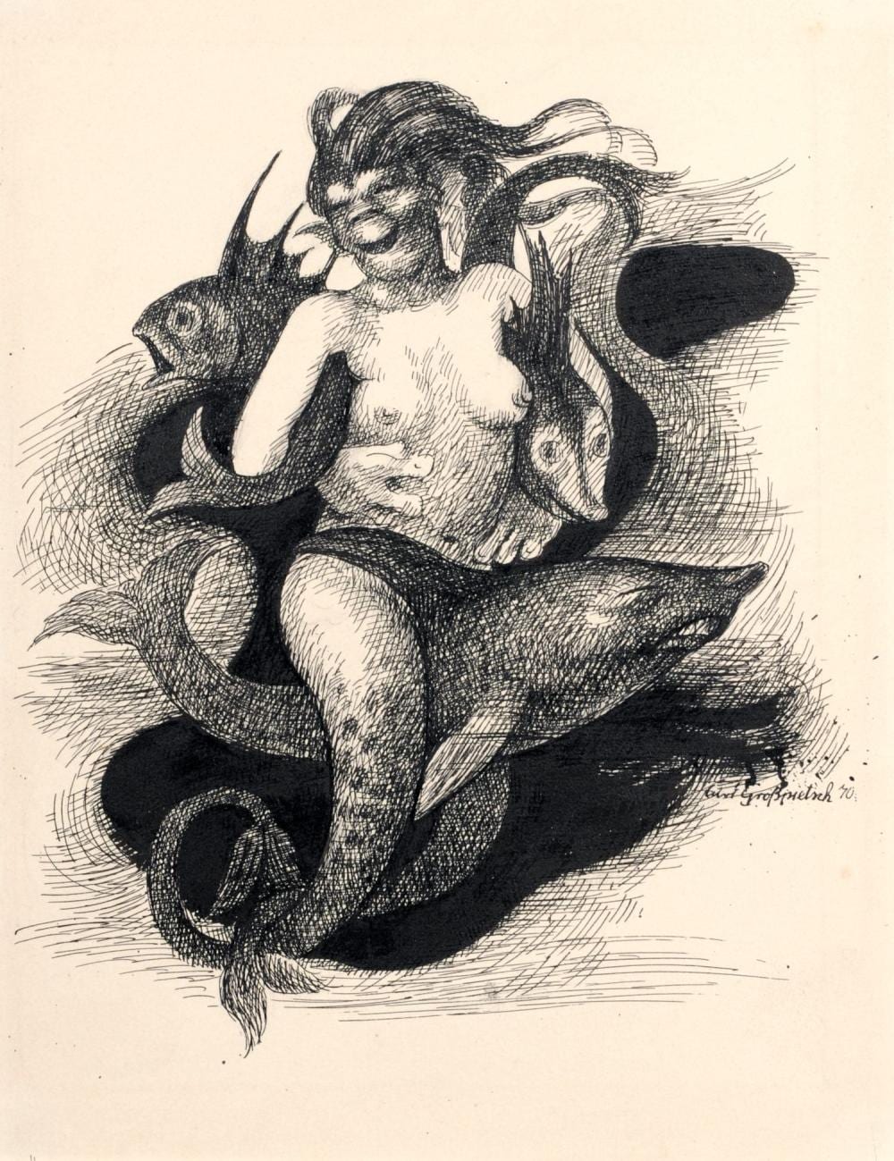 Curt Grosspietsch comparable auction result: curt grosspietsch nixe mit fischen 1970