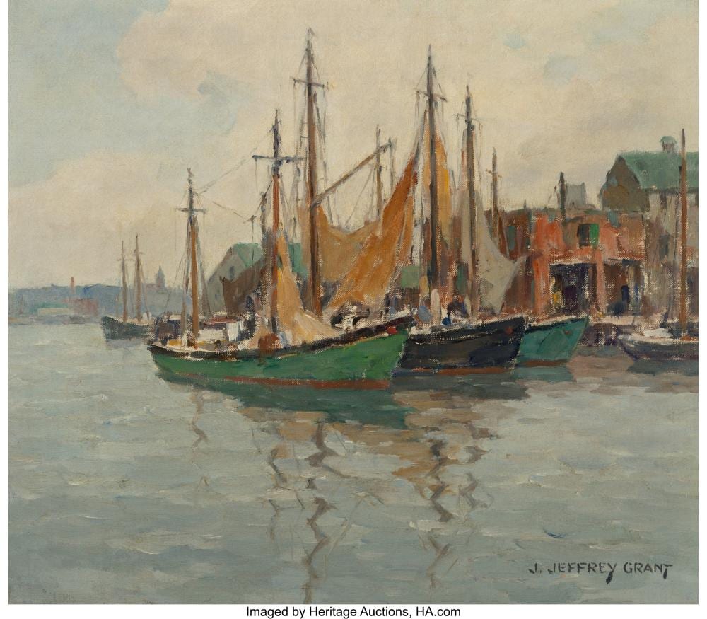 J. Jeffrey Grant comparable auction result: j jeffrey grant american 1883 1960 drying the sails oil on canvasboard 14 1