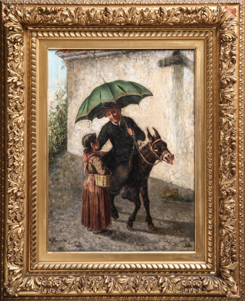 Gaetano Mormile comparable auction result: gaetano mormile man riding donkey oil on canvas