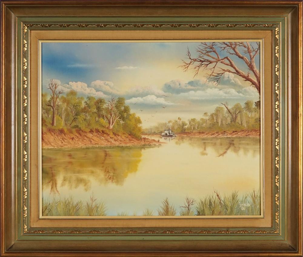 John Dynon comparable auction result: john dynon 1954 murray steamer to wentworth 1986 39 5 x 50 cm frame 58 x 67 x 4 cm