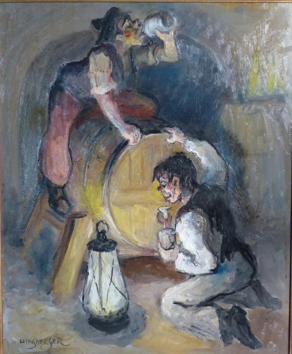 Alexis Hinsberger comparable auction result: alexis hinsberger 1907 1996 d gustateurs de vin huile sur toile sign en bas gauche contresig