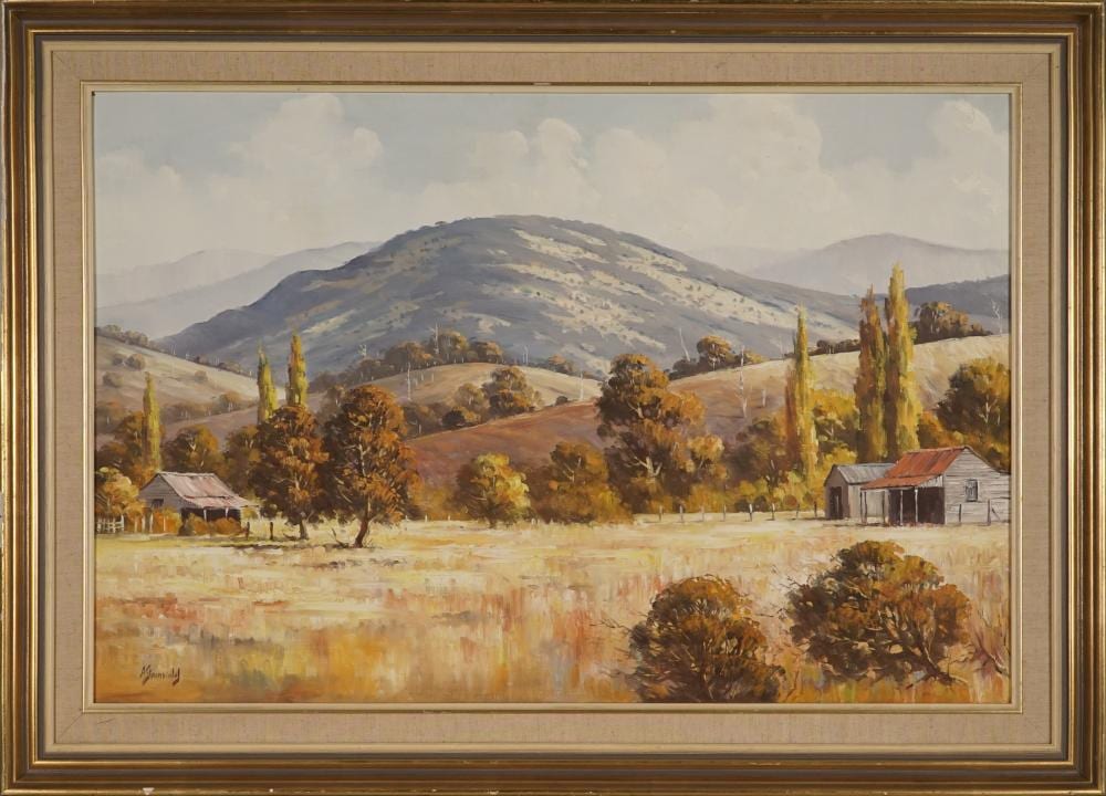 Alex Steuerwald comparable auction result: alex steuerwald 1940 golden summer macleay valley 60 x 90 cm frame 77 x 107 x 4 cm