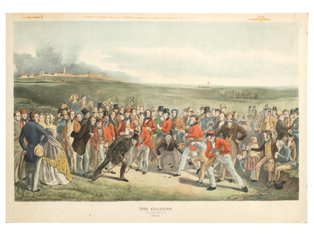 Charles Lees comparable auction result: a 1847 color etching the golfers by charles lees