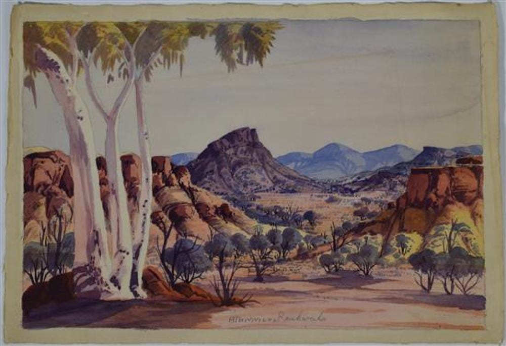 Athanasius Titus Renkaraka comparable auction result: athanasius titus renkaraka 1944 1989 ghost gums near hermannsburg 1966 watercolour on paper