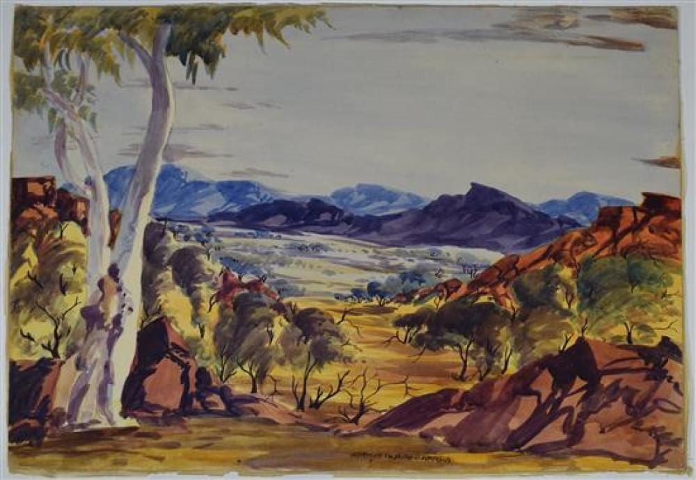 Athanasius Titus Renkaraka comparable auction result: athanasius titus renkaraka 1944 1989 ghost gum east of honeymoon gap 1966 watercolour on colourmount fashion board