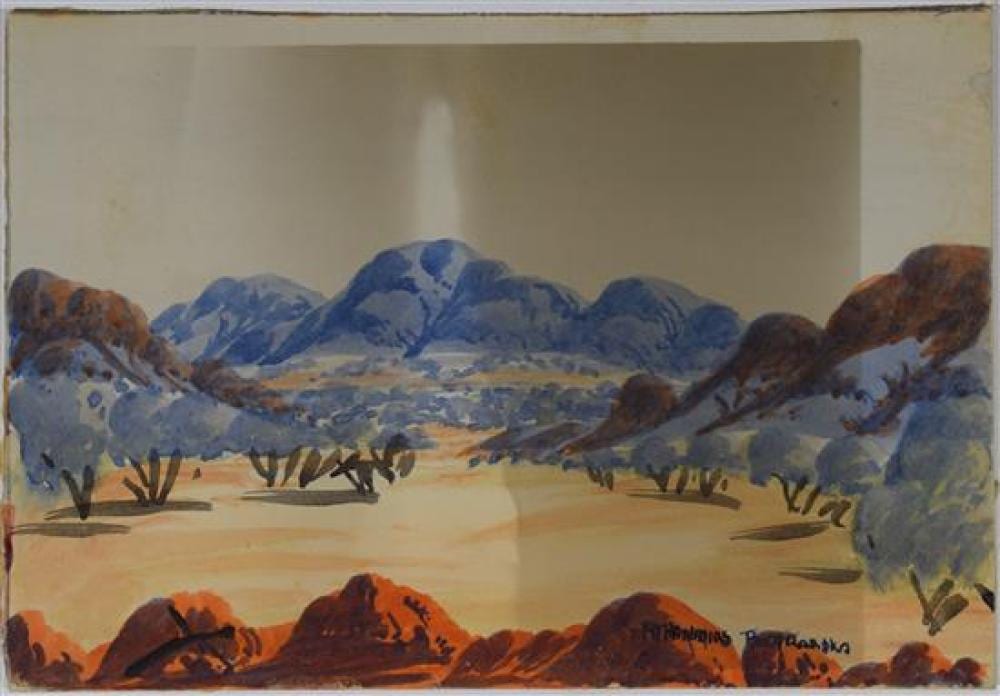 Athanasius Titus Renkaraka comparable auction result: athanasius titus renkaraka 1944 1989 macdonnell ranges 1966 watercolour on colourmount fashion board