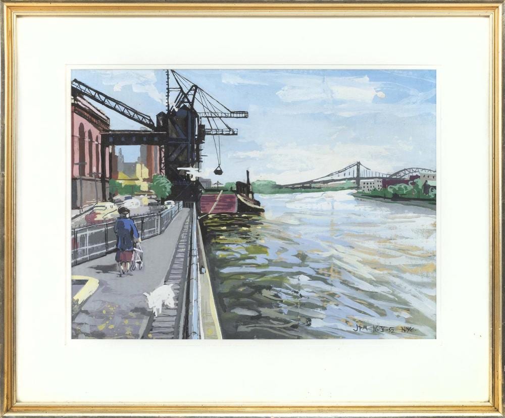 John Paul Manship comparable auction result: john paul manship new york 1927 2000 nyc river walk watercolor and gouache on paper 14 x 19 sight framed 22 x 27