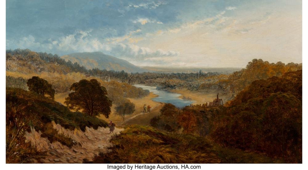 Edward H. Niemann comparable auction result: edward h niemann british 1833 1933 village in the valley oil on canvas 18 x