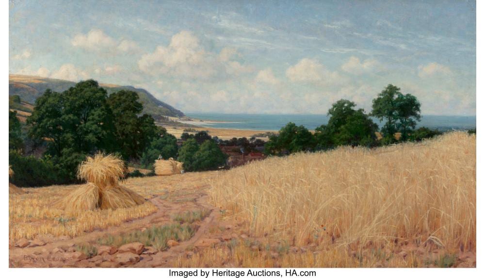 byron cooper british 1850 1933 harvesting 1887 oil on canvas 20 1 4 x 36 1 4 · Heritage Auctions · 2020-05-14 Byron Cooper comparable auction result: byron cooper british 1850 1933 harvesting 1887 oil on canvas 20 1 4 x 36 1 4