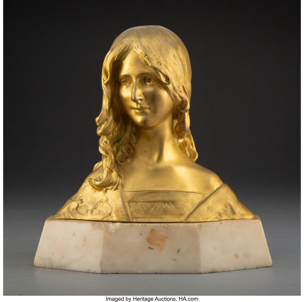 Léon Noël Delagrange comparable auction result: l on no l delagrange french 1872 1910 bust of a woman circa 1895 gilt bronze