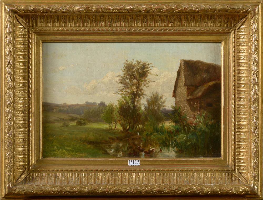 huile sur toile maroufl e sur carton vue d une fermette en bord d tang sign en bas gauche lambinet ecole fran aise dim 27 3x40 8cm · Vanderkindere · 2020-05-19 Émile Charles Lambinet comparable auction result: huile sur toile maroufl e sur carton vue d une fermette en bord d tang sign en bas gauche lambinet ecole fran aise dim 27 3x40 8cm
