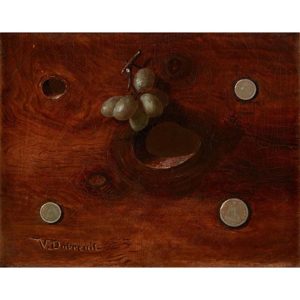 Victor Dubreuil comparable auction result: victor dubreuil american french b c 1842 1946 grapes on a barn board