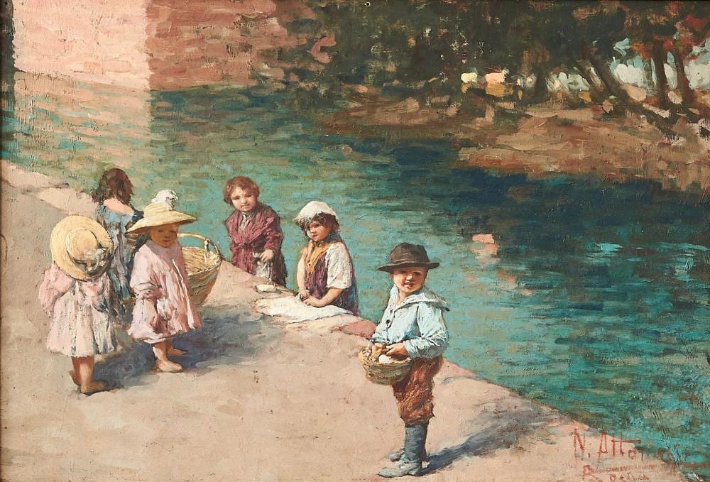 Natale Attanasio comparable auction result: natale attanasio 1845 1923 spielende kinder am fluss