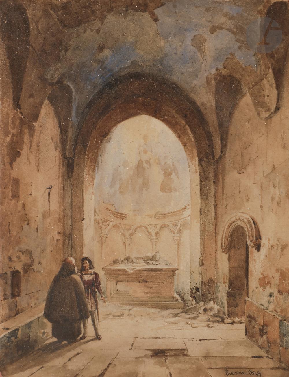 Charles Caïus Renoux comparable auction result: charles ca us renoux paris 1795 paris 1846 deux personnages dans une chapelle 1829