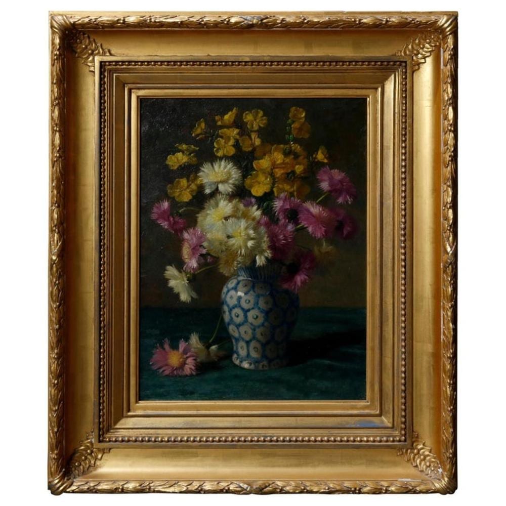 Antique Floral Still Painting of Vase Bouquet on Table sold by Winfield Auction Gallery, lot 5149 — auction record photograph