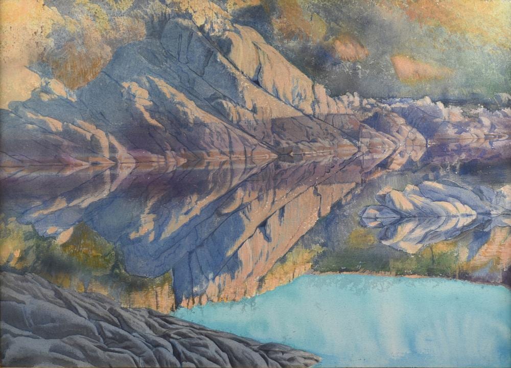 Merrill Dean Mahaffey comparable auction result: merrill dean mahaffey american b 1937 a painting willow lake series 3 granite reefs reflection