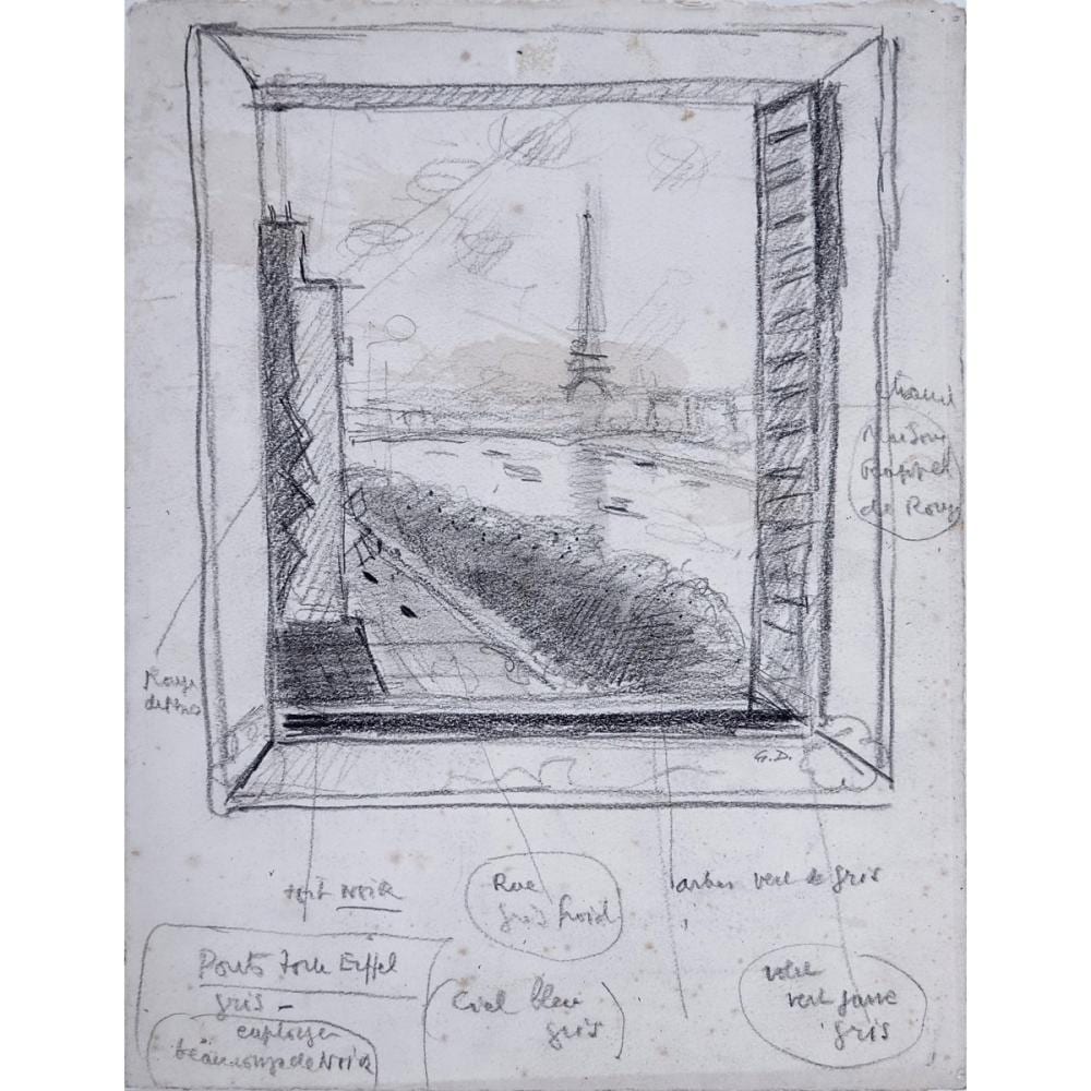 Georges Darel comparable auction result: georges darel pencil sketch seine und eiffelturm