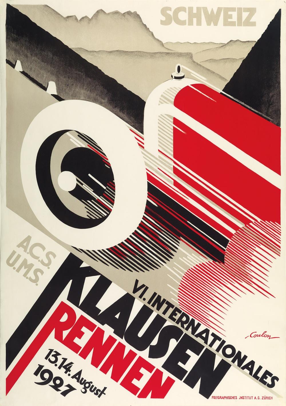 Eric de Coulon comparable auction result: eric de coulon 1888 1956 vi internationales klausen rennen 1927 50x35 inches 127x89 cm polygraphisches institut zurich