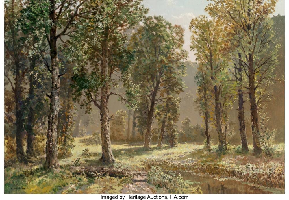 konstanty mackiewicz polish 1894 1985 a summer clearing oil on canvas 27 x 38 · Heritage Auctions · 2020-06-11 Konstanty Mackiewicz comparable auction result: konstanty mackiewicz polish 1894 1985 a summer clearing oil on canvas 27 x 38