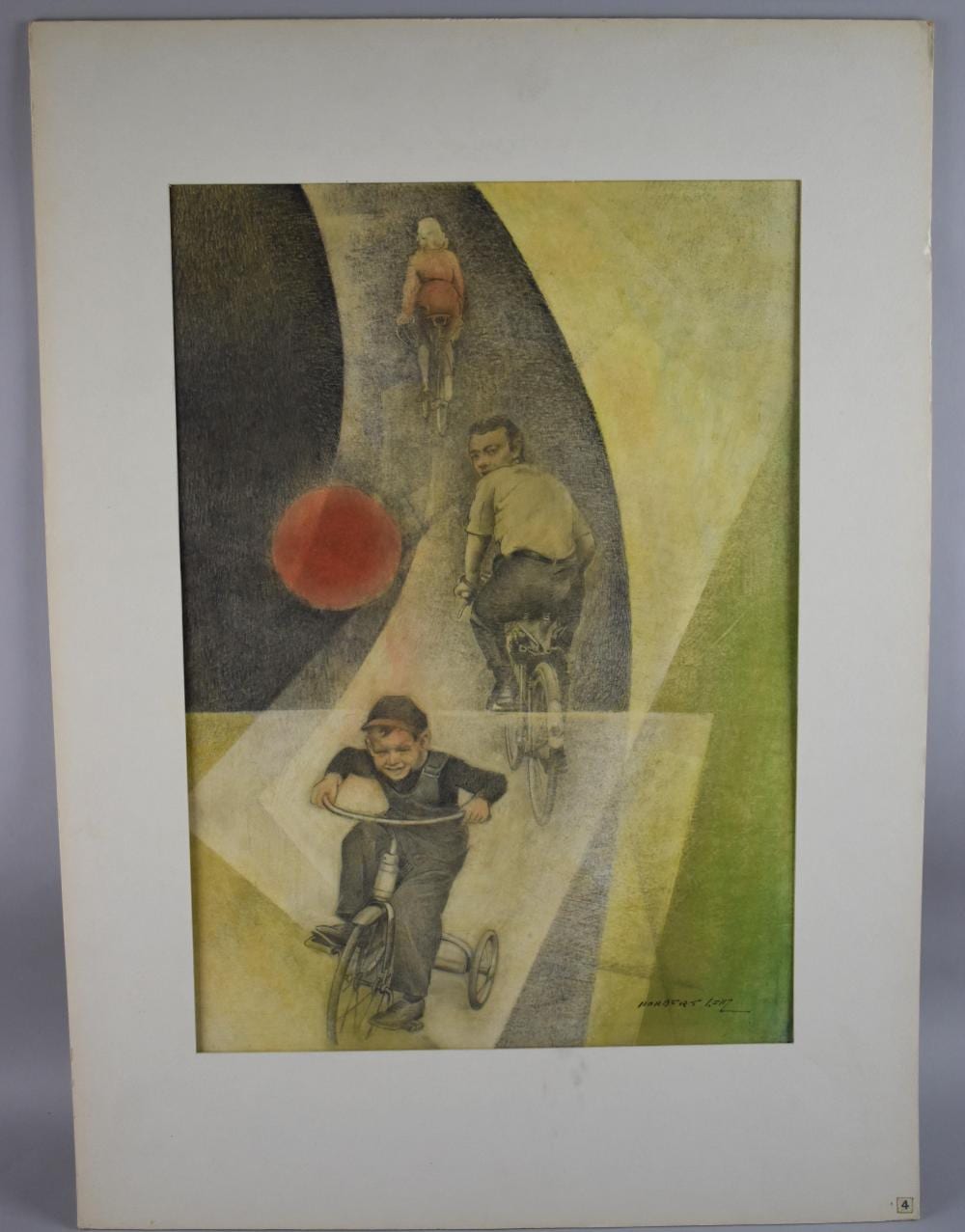 Norbert Lenz comparable auction result: norbert lenz 1900 1992 youngster on tricycle with man on a bicycle in background