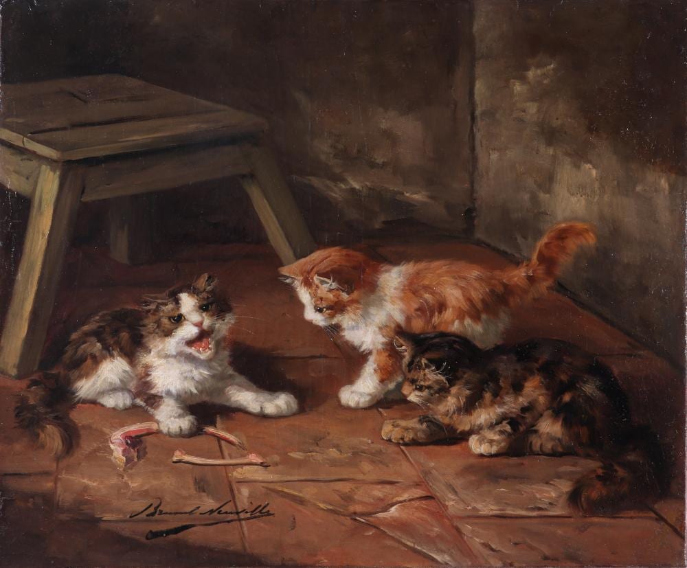 Brunel Neuville comparable auction result: brunel de neuville playful kittens oil on canvas