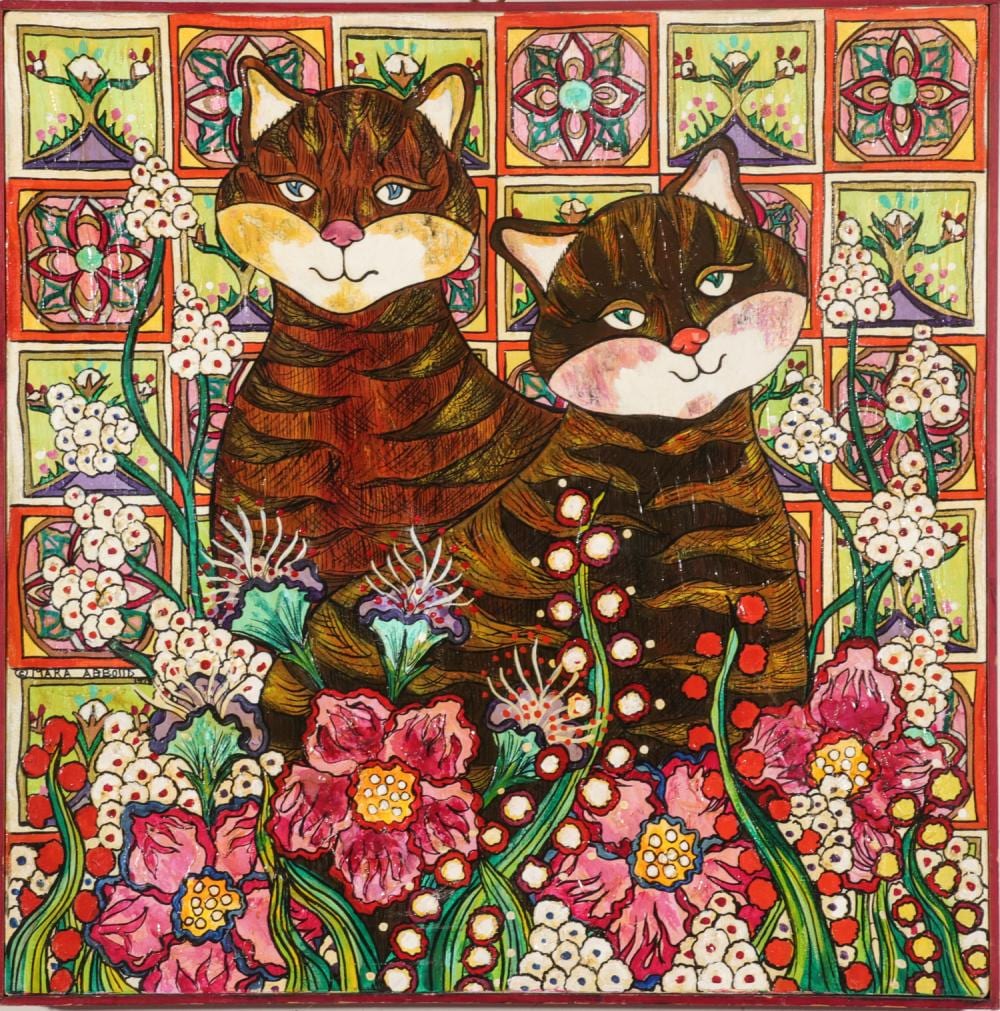 Mara Abboud comparable auction result: mara abboud two cats oil on canvas