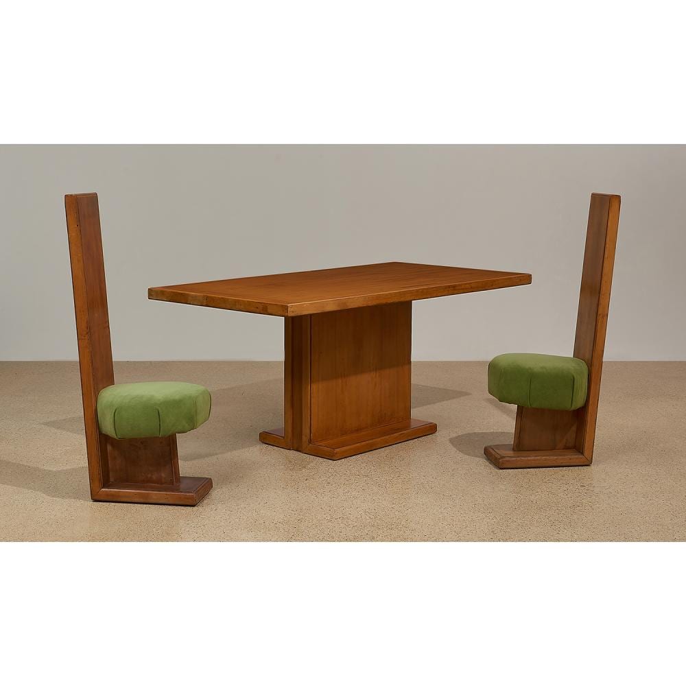 Lloyd Wright comparable auction result: lloyd wright 1890 1978 dining table and chairs pair table 63 w x 33 d x 28 h chairs 15 w x 17 d x 44 1 2 h
