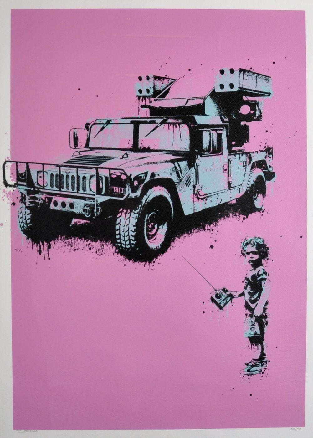 Dan Innes comparable auction result: dan innes 20th 21st century british a small child with a remote controlled armoured humvee lithograph s
